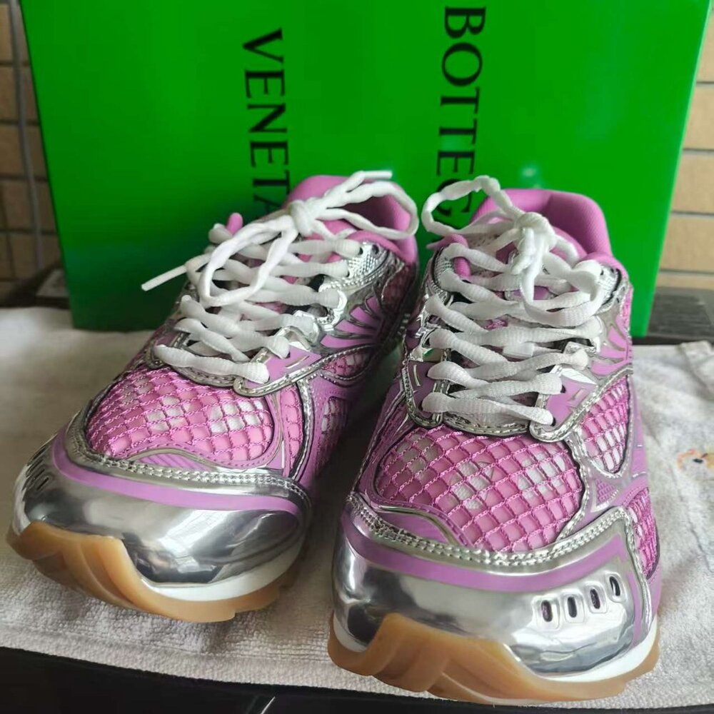 Bottega Veneta Stylish Pink and Silver Women's Sneakers
